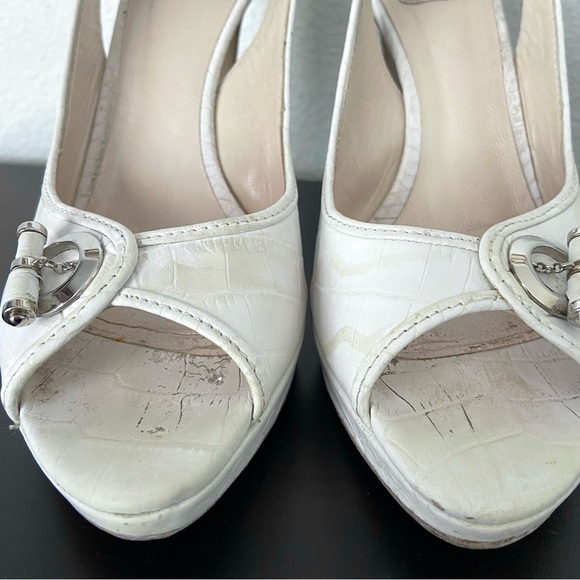 Christian Dior Vintage Croc Embossed Peep Toe Pumps Sling Back - Picture 4 of 14